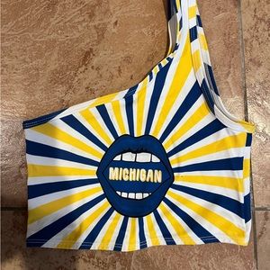 University of Michigan one shoulder crop top